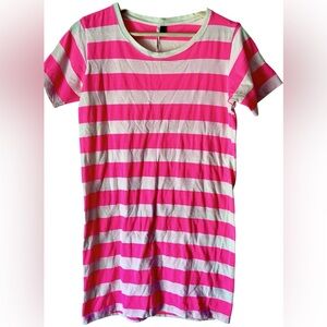 Topshop Neon Pink/Beige Striped Mini T-Shirt Dress SZ 4